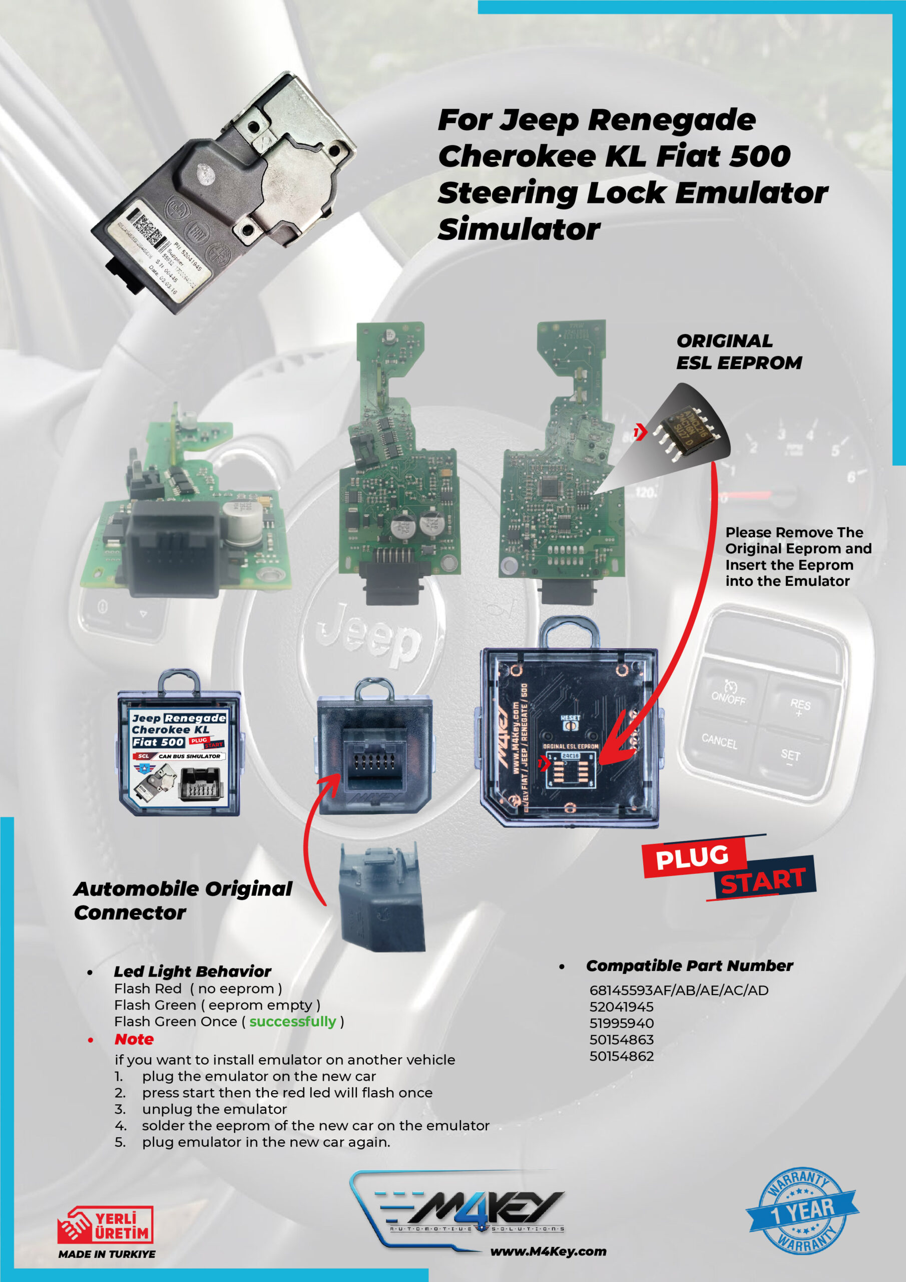 For Jep Rngde Cherke Kl Fiat Egea 500 Steering Lock Emulator Simulator
