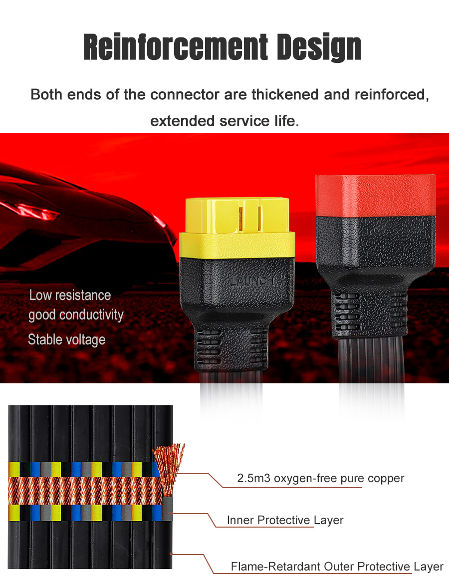LAUNCH OBD2 Extension Cable for Launch X431 iDiag EasyDiag X431 V, X431 V+, Pro5, 23.6IN/60CM